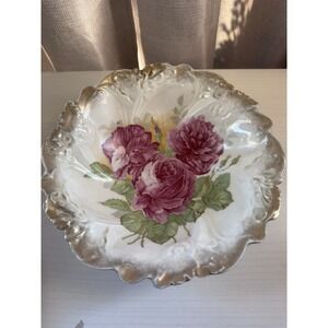 Antique Bavarian Rose serving bowl with gold accents and trim.